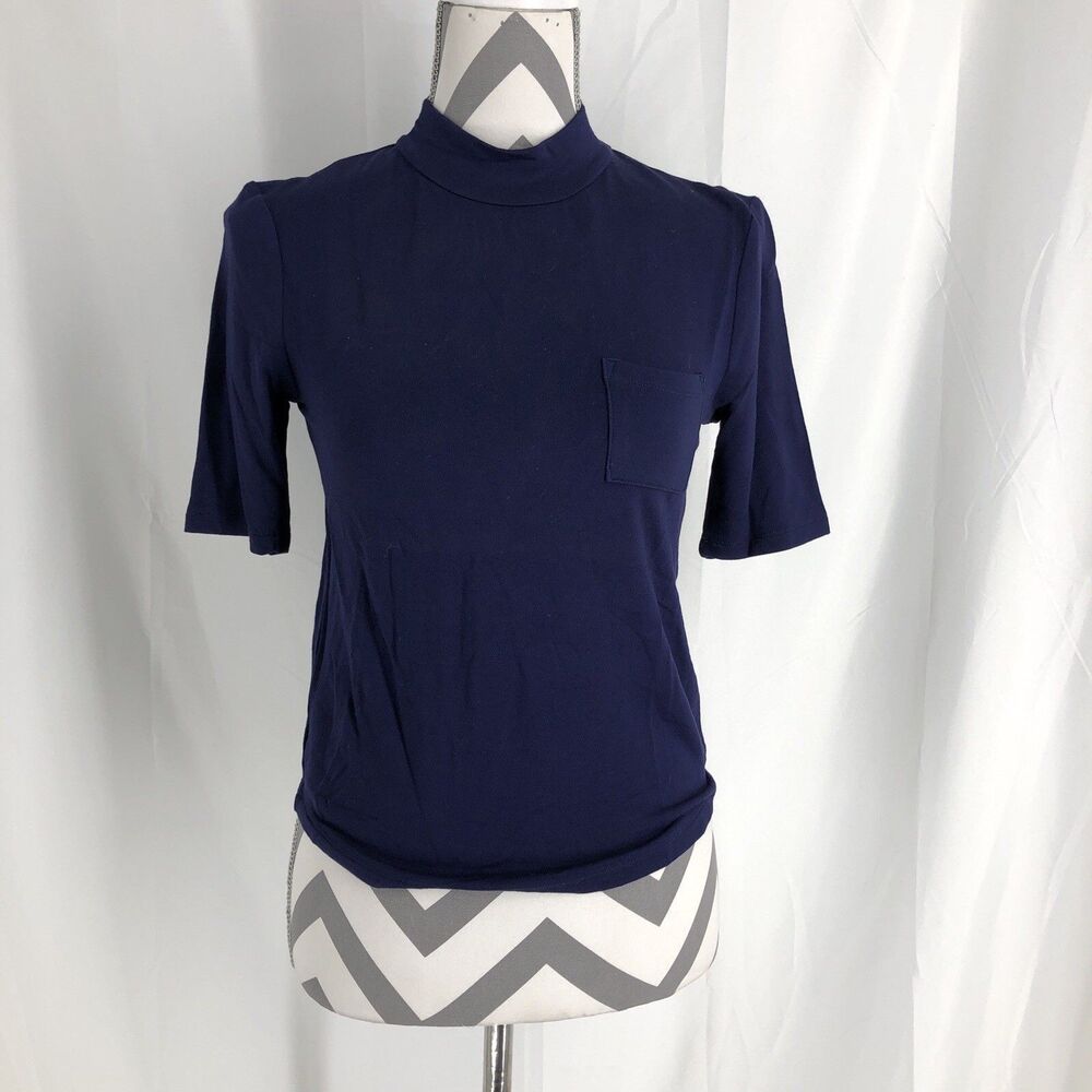 Articles Of Society Elbow Sleeve Mock Neck Blouse Size Small Navy